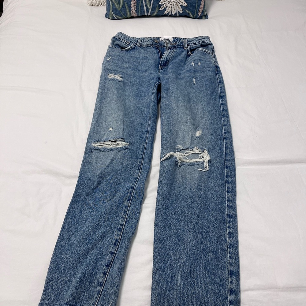 Cotton On Blue Straight Leg Jeans with Distressed Details